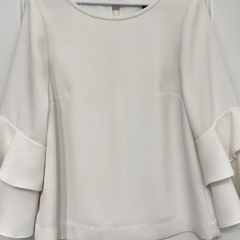 J. Crew Tiered bell-sleeve top in drapey crepe Ivory 2